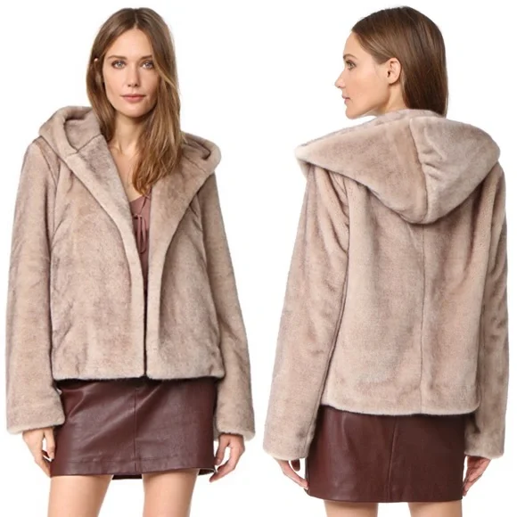 Helmut Lang Hooded Faux Mink Fur Bomber Jacket M